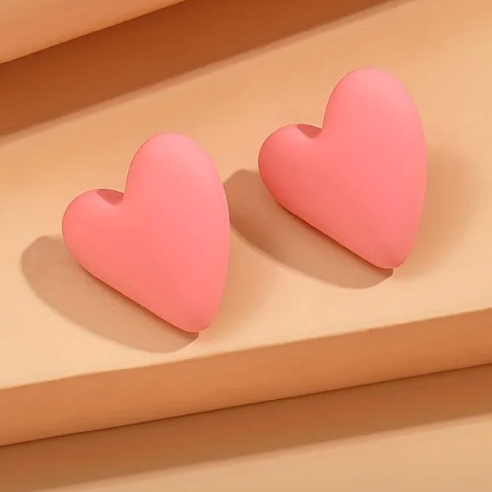 Pink Soft velvet textured Heart Shaped Stud Earrings. All colors available